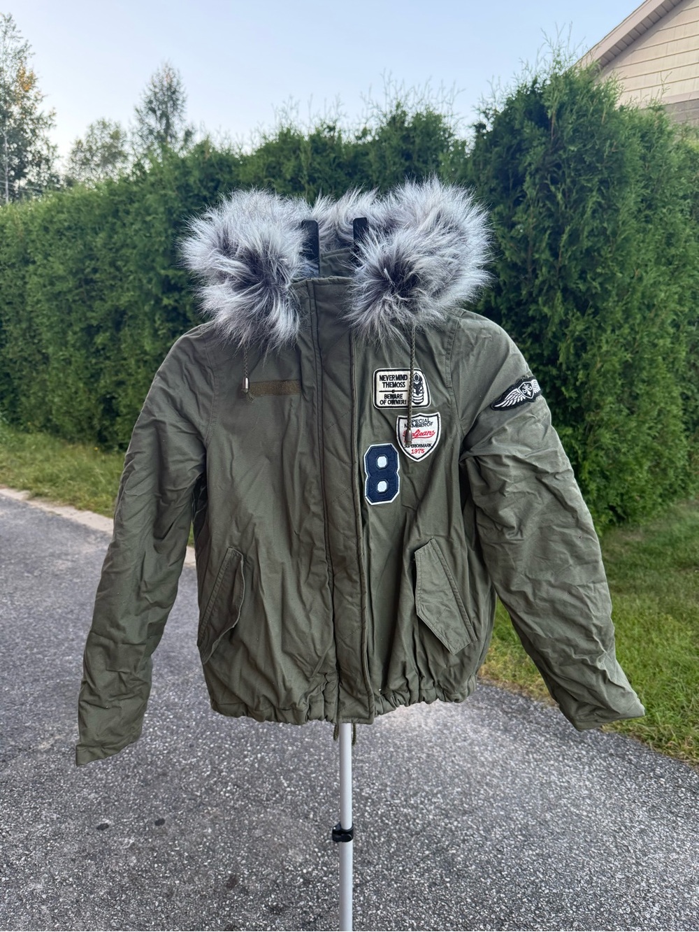 Boohoo Bomber Jacket with Faux Fur and patches